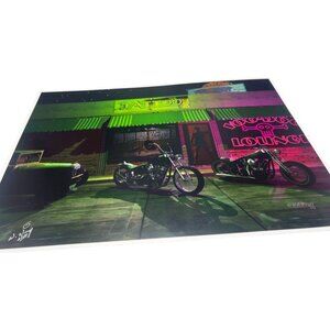 LE GM Harley Davidson motorcycle print artwork signed Wright 3/50 16x12" READ